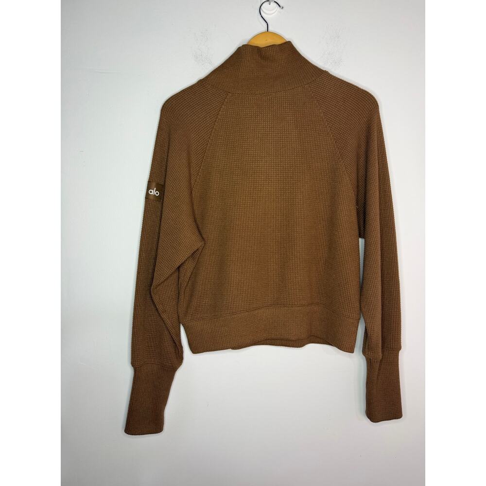 Alo Yoga Waffle Weekend Escape Mockneck Long Sleeve Sweatshirt in Cinnamon Brown - Picture 5 of 7